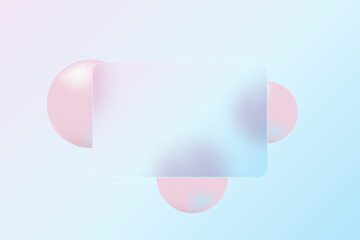 Abstract minimalistic background for a presentation slide in the style of glass morphism. Pink 3d spheres on a blue background. Suitable for technology or business. Eps 10