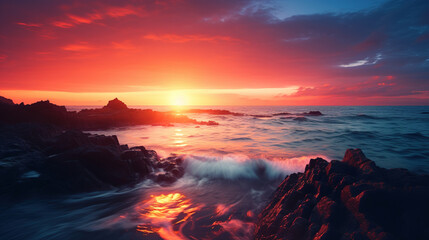 Fiery Sunset Over the Rocky Coastline