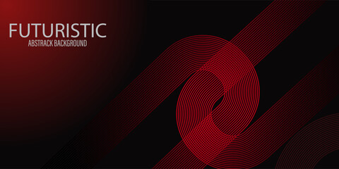 Abstract red glowing geometric lines on black background. Modern shiny red diagonal rounded lines background