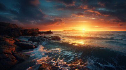 Stunning Coastal Sunrise over Rocky Shore