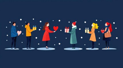 Friends exchanging gifts and love during a festive celebration.