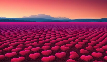Obraz premium A surreal landscape of endless hearts stretching