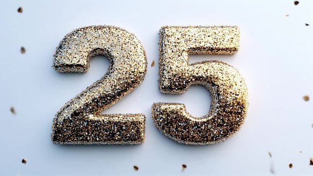 C&eacute;l&eacute;bration du 25&egrave;me anniversaire. Texte avec des paillettes dor&eacute;es.