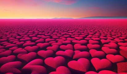Fototapeta premium A surreal landscape of endless hearts stretching