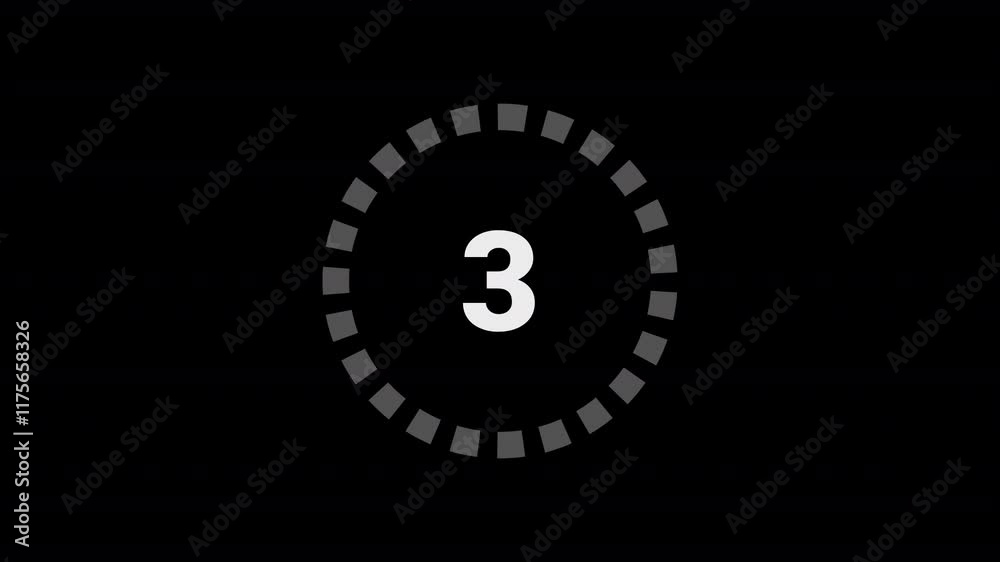 Wall mural 3 seconds countdown timer from 3 to 0 with transparent background , circle countdown timer with alph
