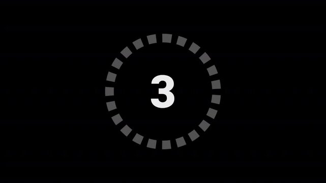 3 seconds countdown timer from 3 to 0 with transparent background , circle countdown timer with alpha channel in 4k.