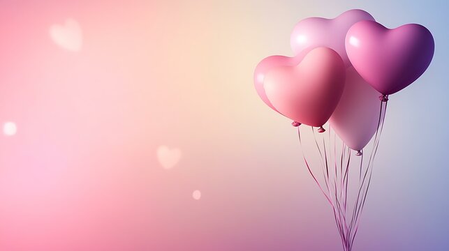A soft gradient background with multiple heart-shaped balloons floating gently, ideal for a Valentine's Day voucher or invitation