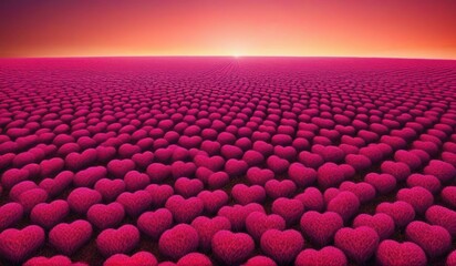 Fototapeta premium A surreal landscape of endless hearts stretching