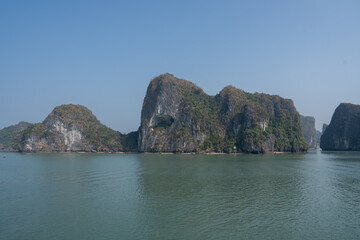 Halong Bay with limestone cliffs in the Gulf of Tonkin north of Hanoi in Halong Vietnam Asia