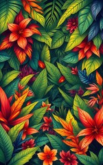 Fototapeta premium Tropical flowers illustration.