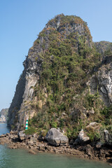Halong Bay with limestone cliffs in the Gulf of Tonkin north of Hanoi in Halong Vietnam Asia