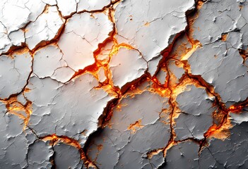 Naklejka premium Cracked Earth Surface with Glowing Lava in Volcanic Background