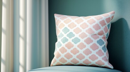 Customizable photo cushion with pastel pattern, soft and cozy, 3D illustration.