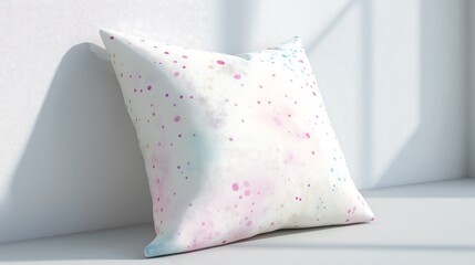 Customizable photo cushion with pastel pattern, soft and cozy, 3D illustration.