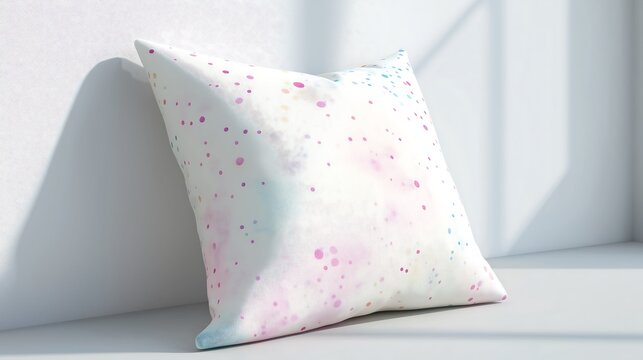 Customizable photo cushion with pastel pattern, soft and cozy, 3D illustration.