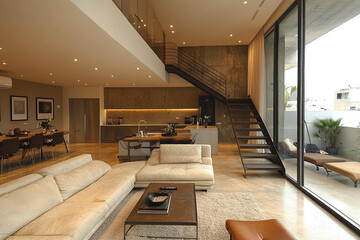 Obraz premium Modern Loft Apartment Interior Design With Open Floor Plan