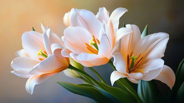 Elegant blooms of soft pink tulips exuding beauty.