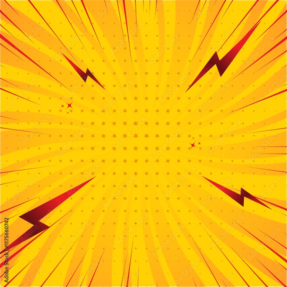 Poster dynamic yellow comic book background with halftone and radial speed lines. perfect for action scenes