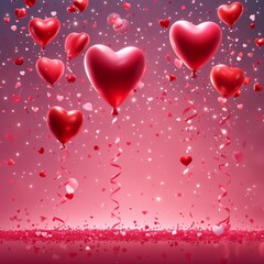 Festive pink and red balloons for Valentine's Day, Ai generated