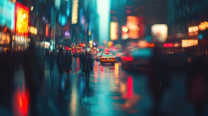 Obraz premium Rainy Night in the City: A Blur of Lights and Motion