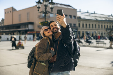 Tourist Couple Taking Selfie