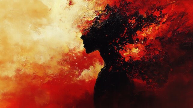 Fiery Struggles, an abstract exploration of intense emotions, depicting the raw power of rage, grief, and the resilience of the human spirit