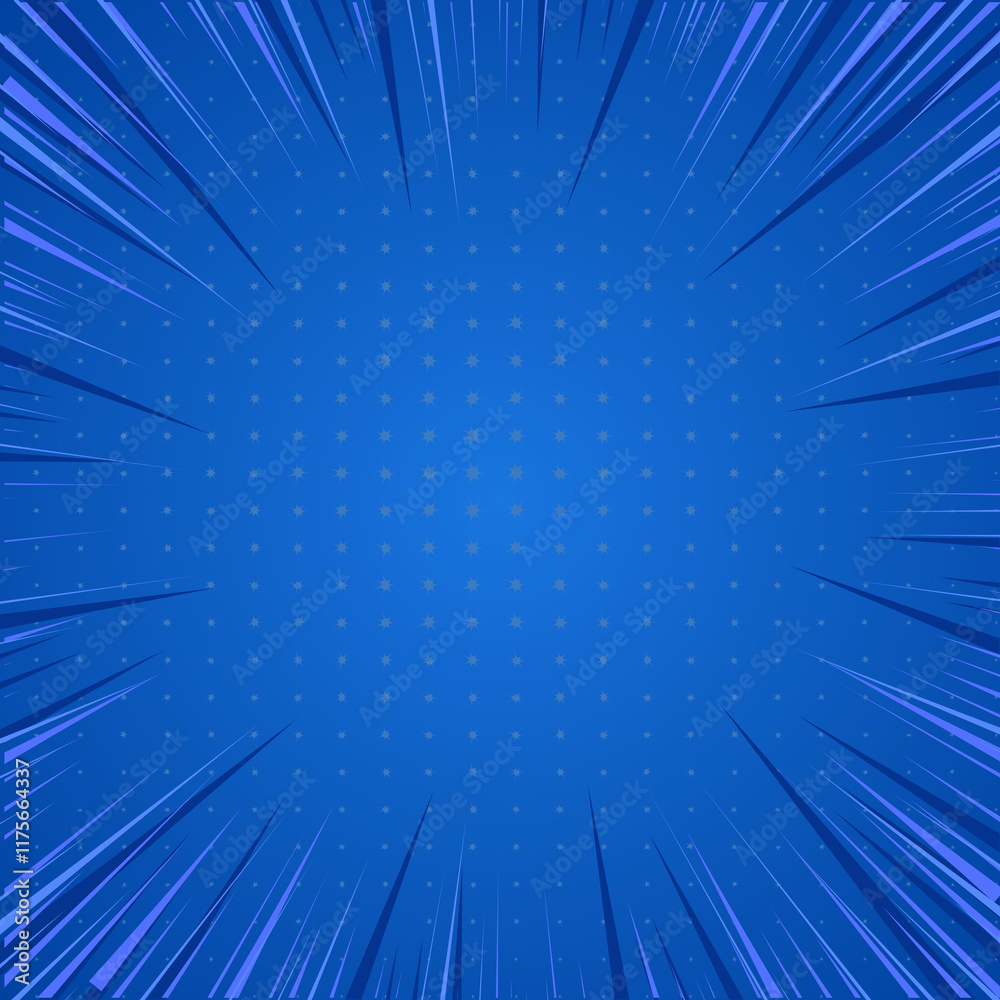 Poster Dynamic blue comic book background with halftone and radial speed lines. Perfect for action scenes. 