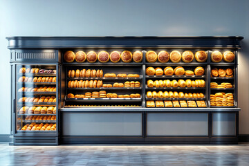 Ham shop. Display case with ham in the store