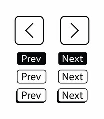 A set of next-prev button icons with various minimalist styles, perfect for web and app interfaces. Ready-to-use vector format
