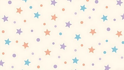 seamless pattern of pastel stars and dots on a cream background
