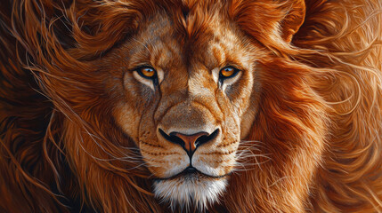 Naklejka premium Majestic lion with vibrant, flowing mane.