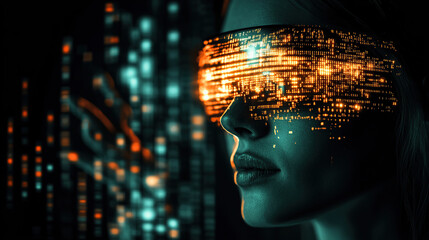  Digital interface overlay a woman wears glasses that project digital information
