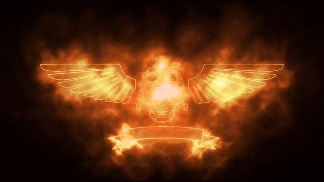 skull wing logo burning fire effect green screen background