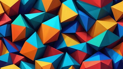 Obraz premium Abstract colorful geometric background. Vibrant 3D polygonal shapes create a dynamic and modern design, ideal for presentations or digital art.
