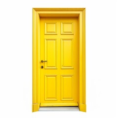 Classic yellow wooden door with frame isolated on a white background