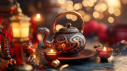 Tranquil Tea Ceremony with Snake Motif Teapot