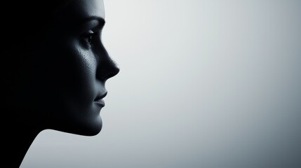 Profile of a Woman with Textured Skin and Acne in Soft Light from Below Chin