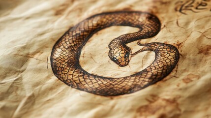 Fototapeta premium Hand-Drawn Snake Zodiac Symbol on Vintage Paper