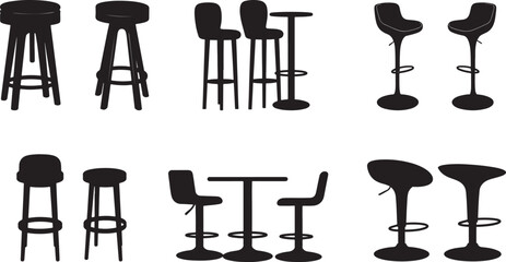Bar Stools Silhouette Vector Art for Furniture Design Themes