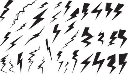 Set of Lightning Bolt and Thunderbolt Silhouettes for Storm and Energy Designs