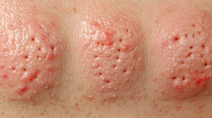 Fototapeta premium Close-Up View of Skin with Active Breakouts and Blackheads on Female Face Surface
