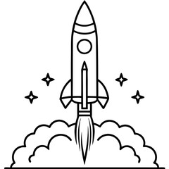 Obraz premium Rocket Launch Line Art Vector Illustration