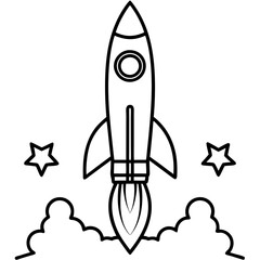 Obraz premium Rocket Launch Line Art Vector Illustration