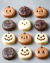 Obraz premium Playful pumpkin-shaped chocolates for halloween festive treats indoor celebration delightful atmosphere