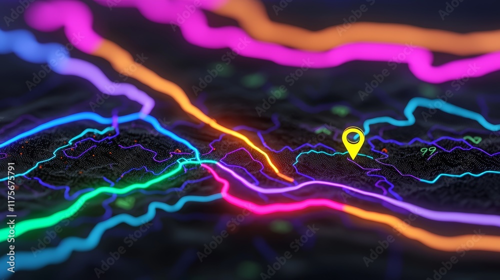 Wall mural modern design of customer journey map with vibrant colorful lines and geolocation pin