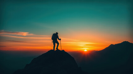 Two hikers, viewed from above, reach a mountain