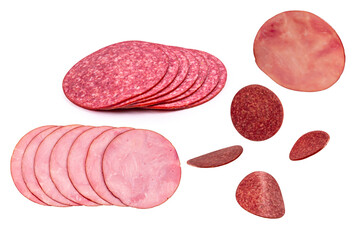 Tasty salami slices isolated on white