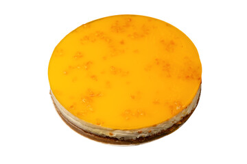 Orange cheesecake isolated on a white background.