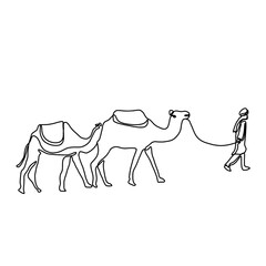 Continuous Line Drawing Of Camel. One Line Of Arabian Camel. Camel In Arabia Continuous Line Art.