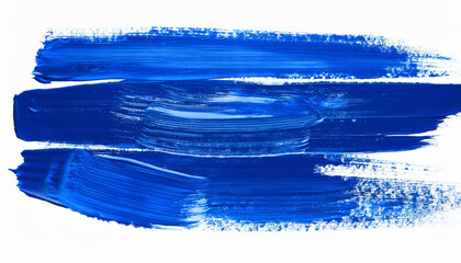 Blue paint brush stroke isolated on white backdrop. Hand drawn element.